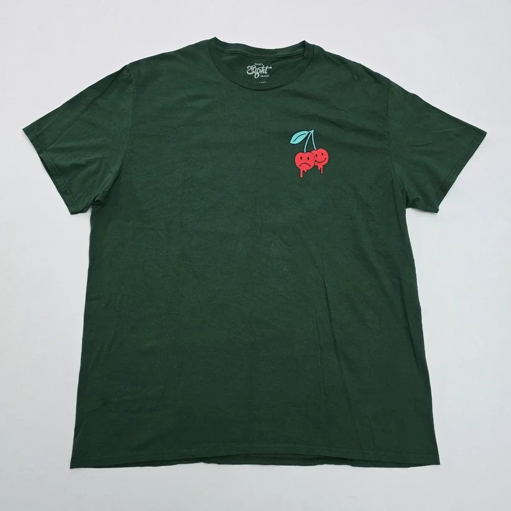 Eighty Eight Brand Mens Antisocial Cherry Graphic T-Shirt Green 2XL Streetwear